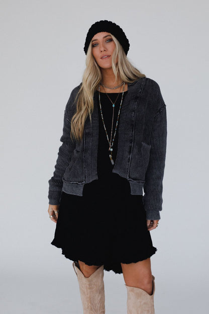 Tillie Washed Sweater Cardigan - Black