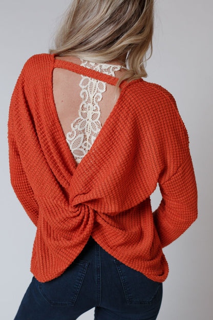 The Nest Flattering Open Back Thermal Knit Top - Rust