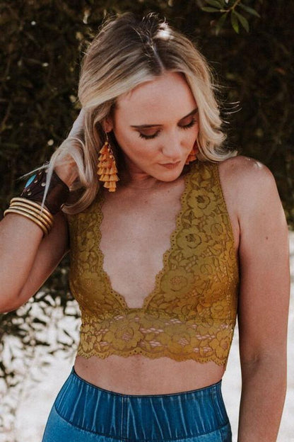 Peyton Lace Cross Back Bralette - Mustard
