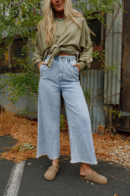 Simply You Wide Leg Jeans - Washed Denim