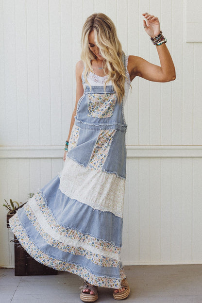 Sweetheart Charm Overalls Maxi Dress - Denim