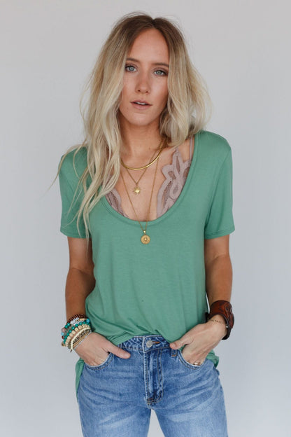 Scoop Neck Bralette Tee - Sage