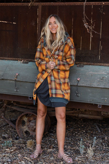 Flannel Layers Hooded Jacket - Orange Multi