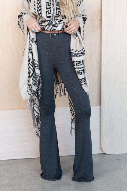 Cher Solid Raw Edge Flare Pant - Charcoal