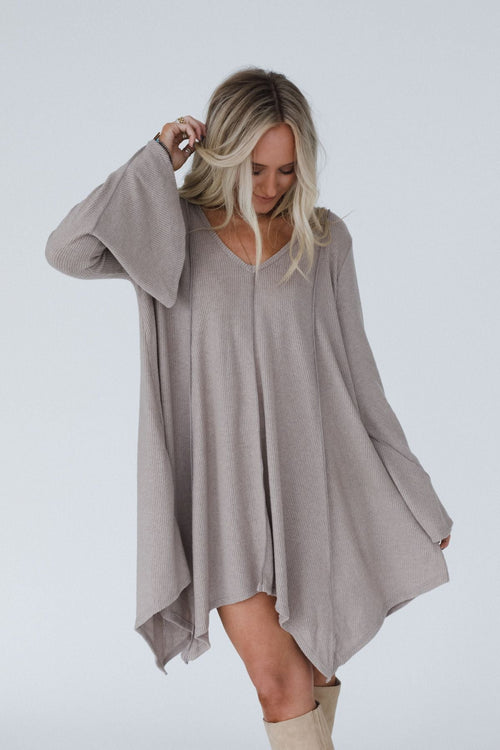 The Nest Golden Hour Long Bell Sleeve Tunic Dress - Latte