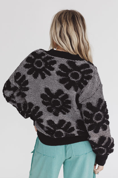 Zinnia Textured Flower Top - Black