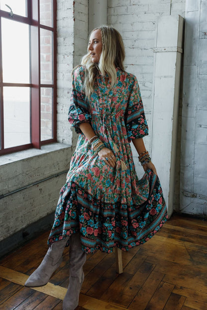 Wandering Soul Printed Midi Dress - Sage