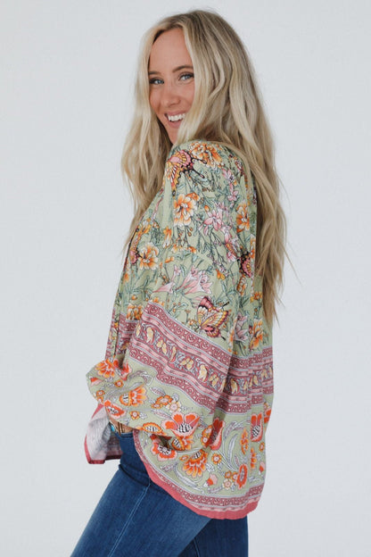 The Nest Lani Border Print Top - Sage