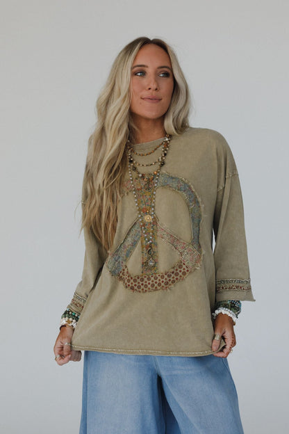 Josephine Peace Patchwork Top - Olive