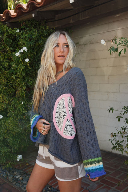Harmony Peace Patch Sweater - Charcoal