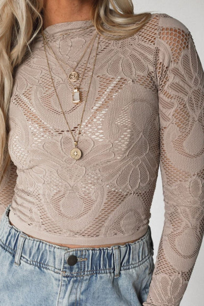 Wander Net Layering Top - Taupe