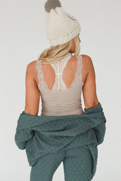 In Between Lace Trimmed Tank Top - Mocha