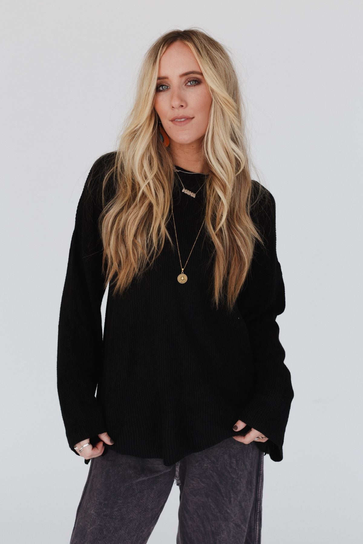 Tricks Up Her Sleeve Sweater - Black
