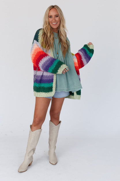 Wrapped up in Color Knit Cardigan - Green Multi