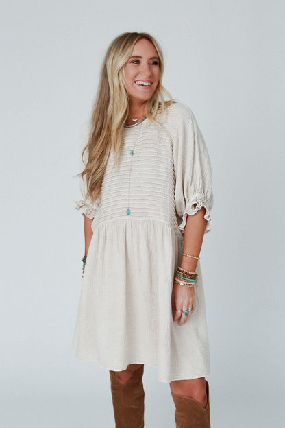 Quinn Puff Sleeve Mini Dress - Natural